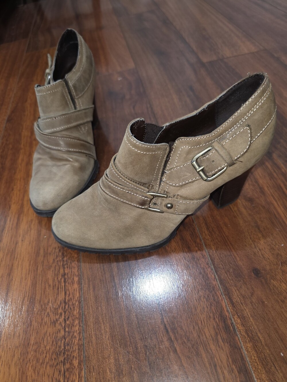 Audrey Brooke Carlie Leather Ankle Boot Heel in Tan